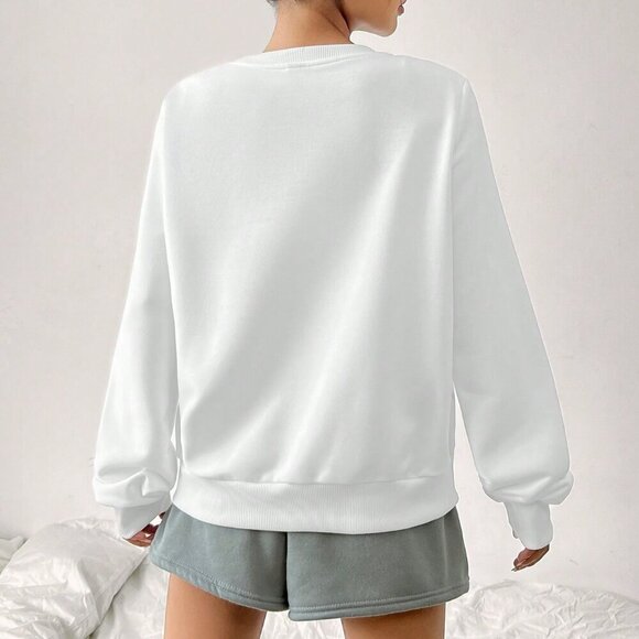 White Casual Women's Round Neck Oversized Milano Print Sweatshirt - Picture 3 of 4
